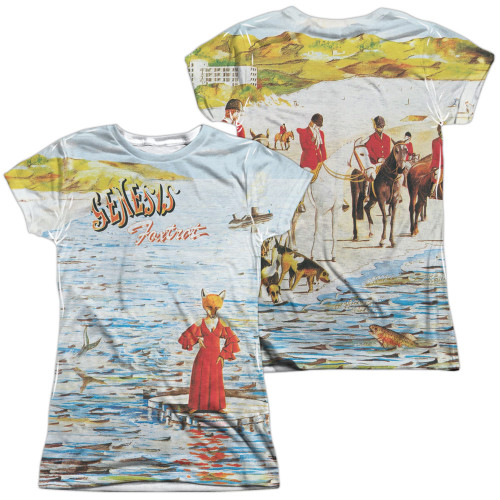 Genesis Foxtrot Cover (Front/Back Print) Junior Women's Sublimated Crew T-Shirt White