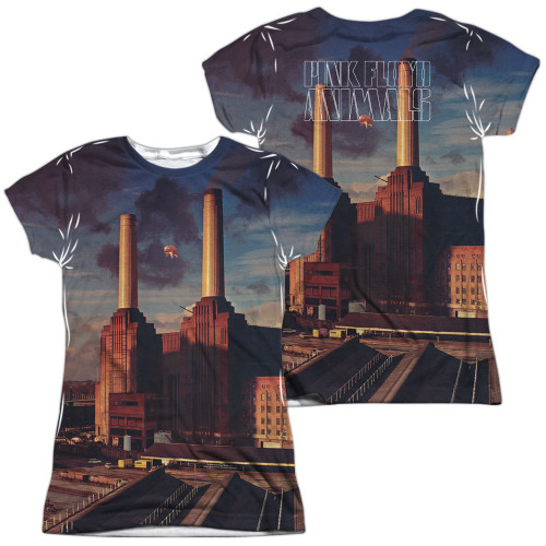 Pink Floyd Animals (Front/Back Print) Junior Women's Sublimated Crew T-Shirt White