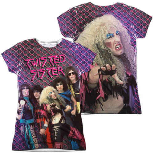 Twisted Sister Twisted 1984 (Front/Back Print) Junior Women's Sublimated Crew T-Shirt White