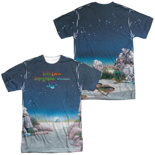 Yes Topographic Oceans (Front/Back Print) Adult Sublimated Crew T-Shirt White