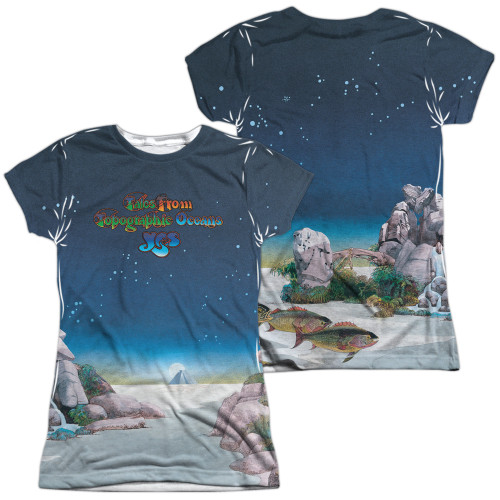 Yes Topographic Oceans (Front/Back Print) Junior Women's Sublimated Crew T-Shirt White
