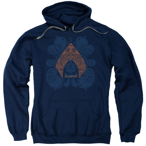 Aquaman Movie Aqua Paisley Adult Pullover Hoodie Sweatshirt Navy