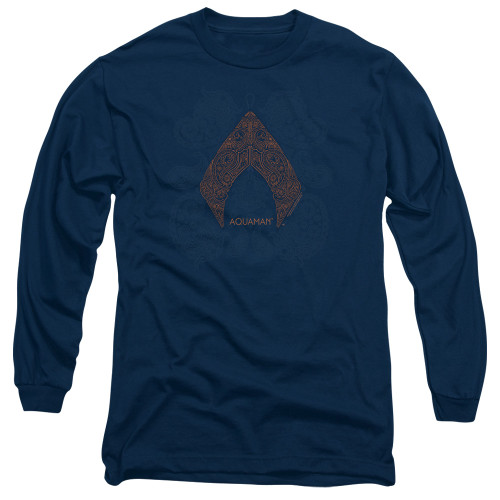 Aquaman Movie Aqua Paisley Long Sleeve Adult T-Shirt Navy