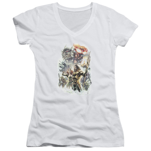 Aquaman Movie King Of Atlantis Junior Women's V-Neck T-Shirt White