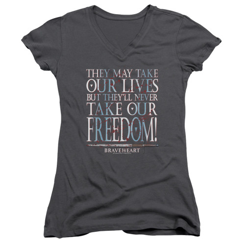 Braveheart Freedom Junior Women's V-Neck T-Shirt Charcoal