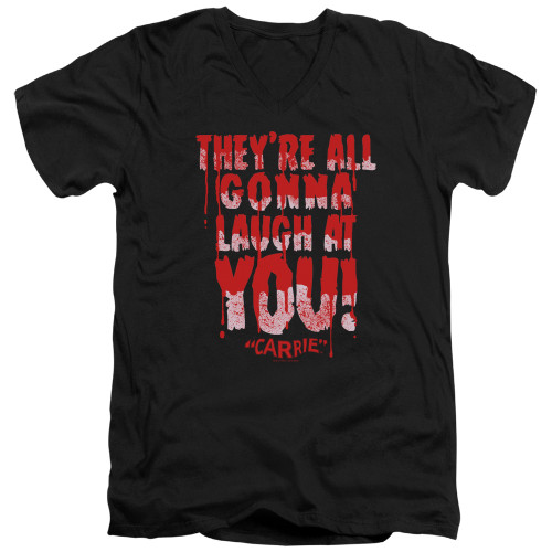 Carrie Laugh At You Adult V-Neck T-Shirt Black