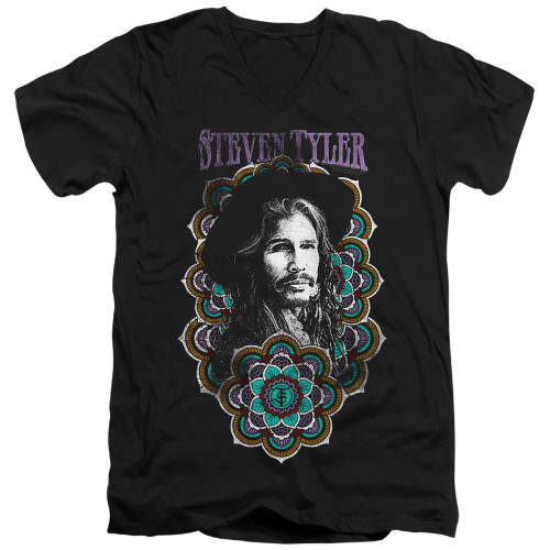 Steven Tyler Aerosmith Mandala Adult V-Neck T-Shirt Black