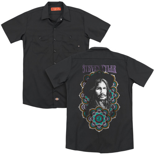 Steven Tyler Aerosmith Mandala (Back Print) Adult Work Shirt Black