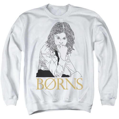 Borns Outline Adult Crewneck Sweatshirt White