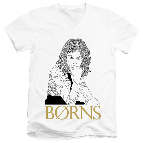 Borns Outline Adult V-Neck T-Shirt White