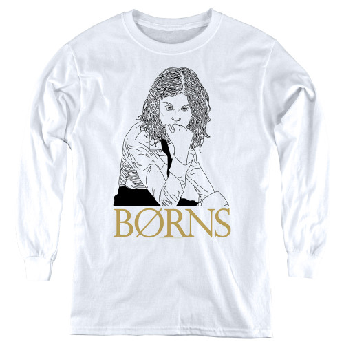 Borns Outline Youth Long Sleeve T-Shirt White