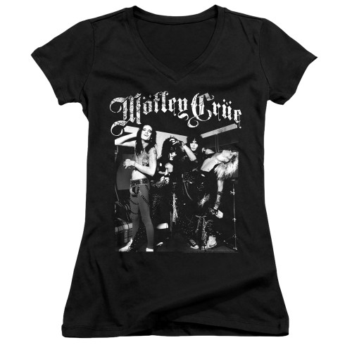 Motley Crue Band Photo Junior Women's V-Neck Classic T-Shirt Black