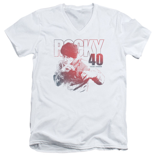 Rocky 40 Years Strong Adult V-Neck Classic T-Shirt White