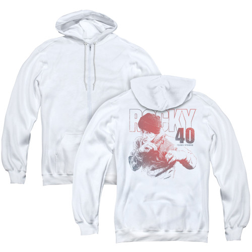 Rocky 40 Years Strong (Back Print) Adult Zipper Hoodie Classic Sweatshirt White
