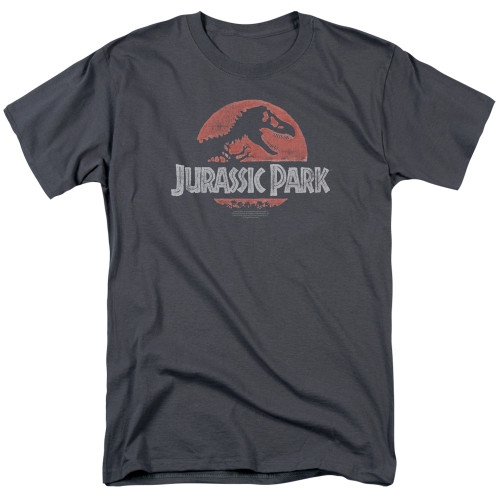 Jurassic Park Faded Logo Adult 18/1 T-Shirt Charcoal