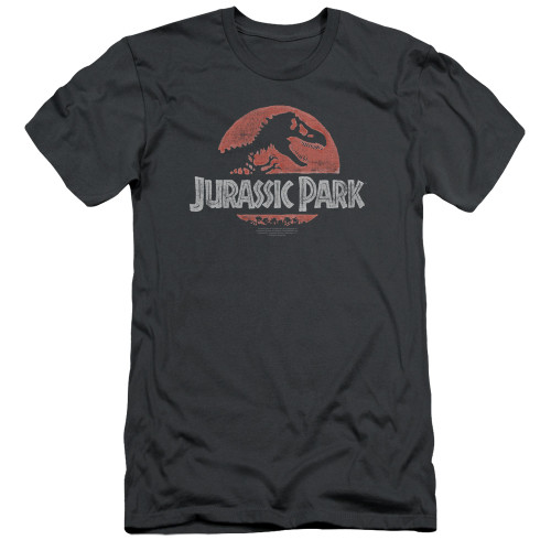 Jurassic Park Faded Logo Adult 30/1 T-Shirt Charcoal