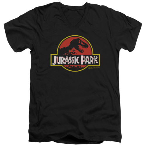Jurassic Park Classic Logo Adult V-Neck T-Shirt Black