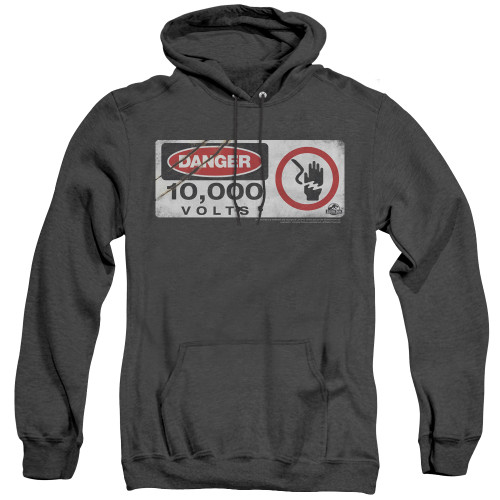 Jurassic Park Electric Fence Sign Adult Heather Hoodie Sweatshirt Black
