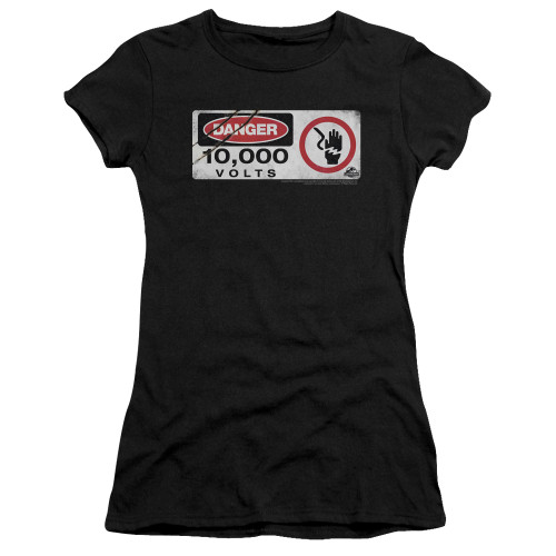 Jurassic Park Electric Fence Sign Junior Women's Sheer T-Shirt Black