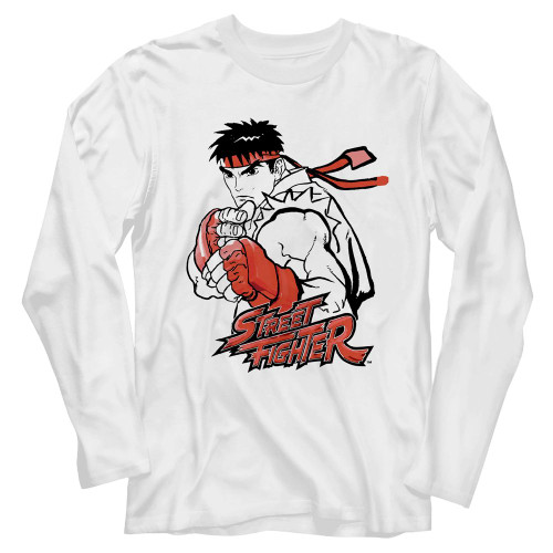 Street Fighter Ryu Red White Adult Long Sleeve T-Shirt