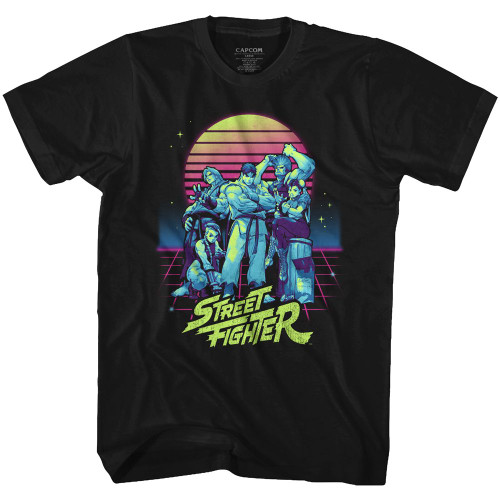 Street Fighter Synthwave Fighter Black Adult T-Shirt
