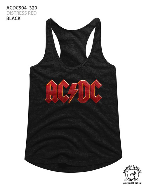 AC/DC Distressed Red Black Junior Women's Racerback Tank Top T-Shirt - Clearance