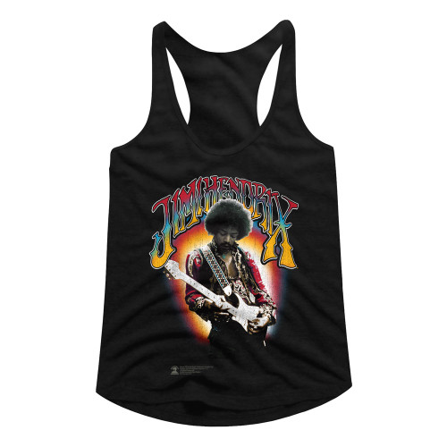 Jimi Hendrix Jimi Hendrix Black Junior Women's Racerback Tank Top T-Shirt - Clearance
