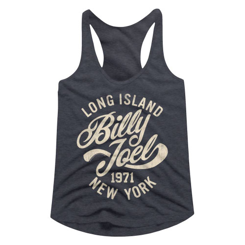 Billy Joel Long Island Navy Heather Junior Women's Racerback Tank Top T-Shirt - Clearance