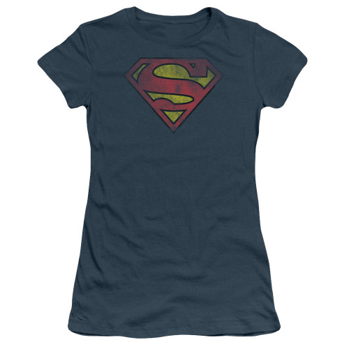 Superman Inside Shield Junior Women's Sheer T-Shirt Indigo