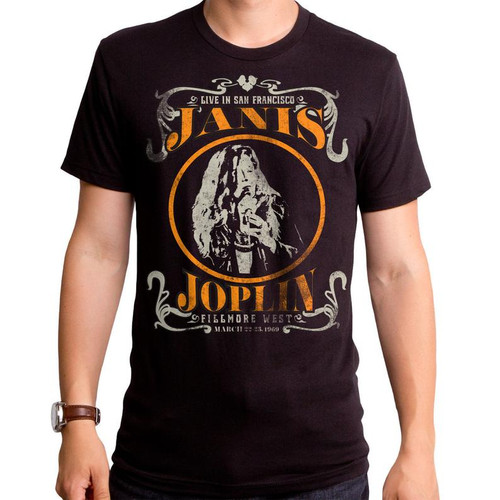 Janis Joplin Live Adult T-Shirt Black