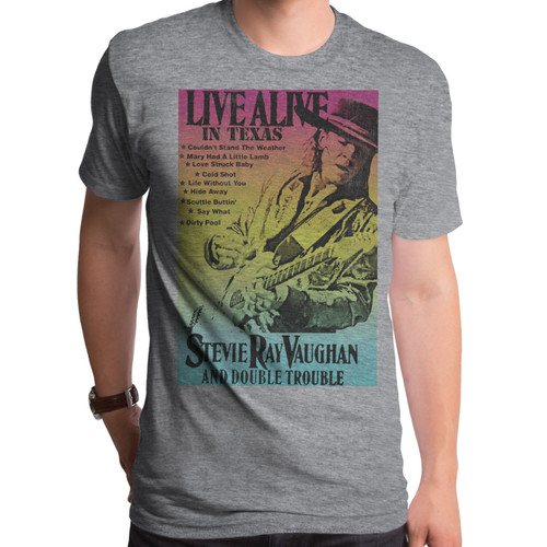 Stevie Ray Vaughan Live Alive In Texas Adult T-Shirt Triblend Gray
