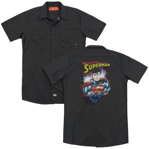 Superman Glam(Back Print) Adult Work Shirt Black