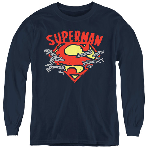 Superman Chain Breaking Youth Long Sleeve T-Shirt Navy