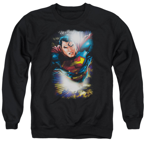 Superman In The Sky Adult Crewneck Sweatshirt Black
