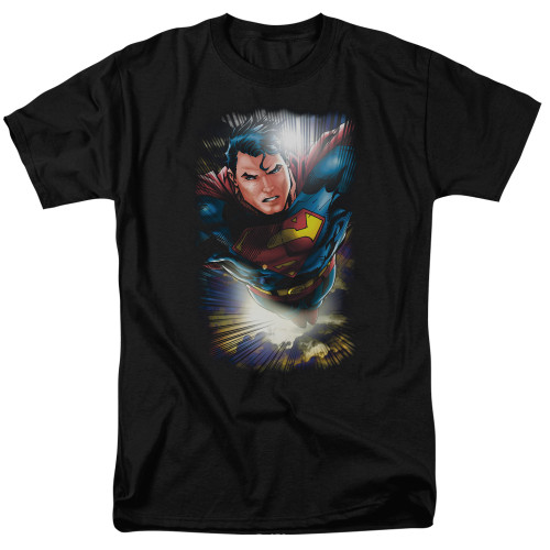 Superman In The Sky Adult 18/1 T-Shirt Black