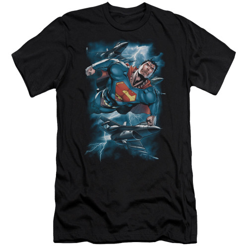 Superman Stormy Flight Premuim Canvas Adult Slim Fit 30/1 T-Shirt Black