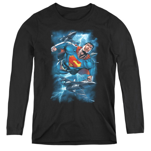 Superman Stormy Flight Women's Long Sleeve T-Shirt T-Shirt Black