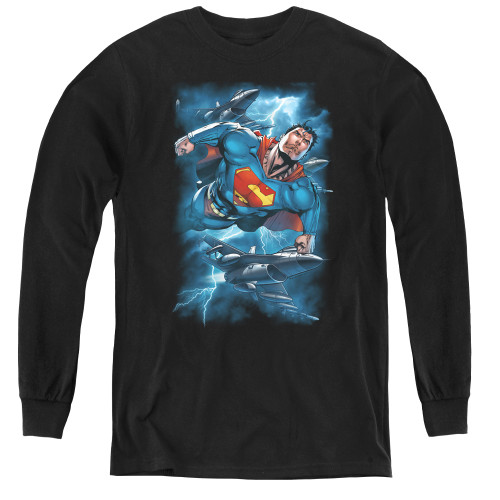 Superman Stormy Flight Youth Long Sleeve T-Shirt Black