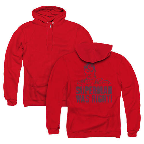 Superman Was Right (Back Print) Adult Zipper Hoodie Sweatshirt Red