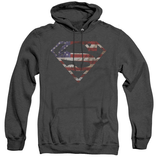 Superman Super Patriot Adult Heather Hoodie Sweatshirt Black