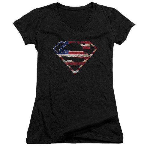 Superman Super Patriot Junior Women's V-Neck T-Shirt Black