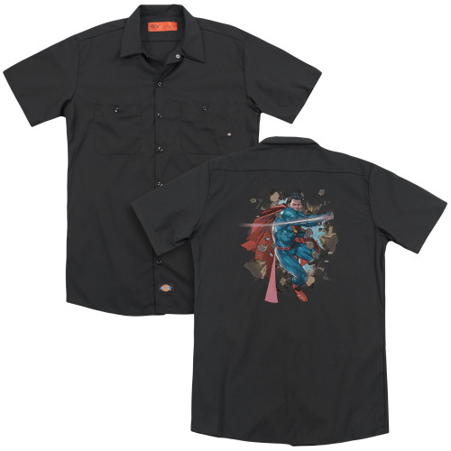 Superman Rock Breaker(Back Print) Adult Work Shirt Black