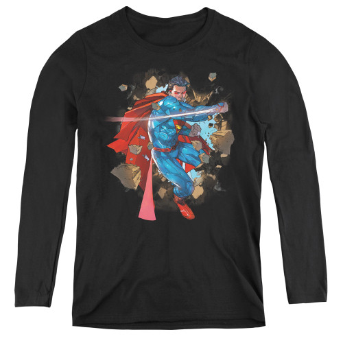 Superman Rock Breaker Women's Long Sleeve T-Shirt T-Shirt Black