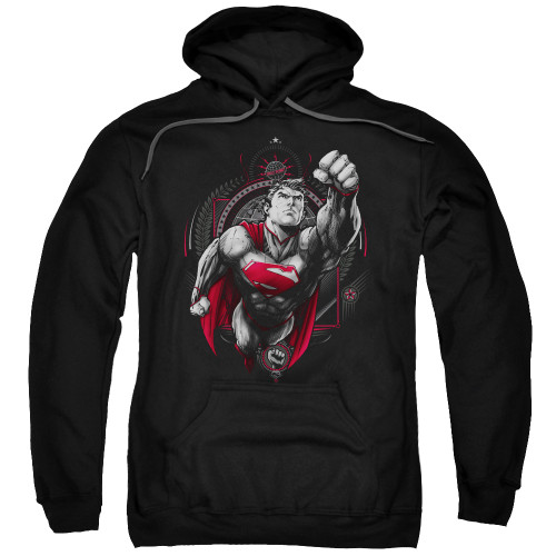 Superman Propaganda Superman Adult Pullover Hoodie Sweatshirt Black