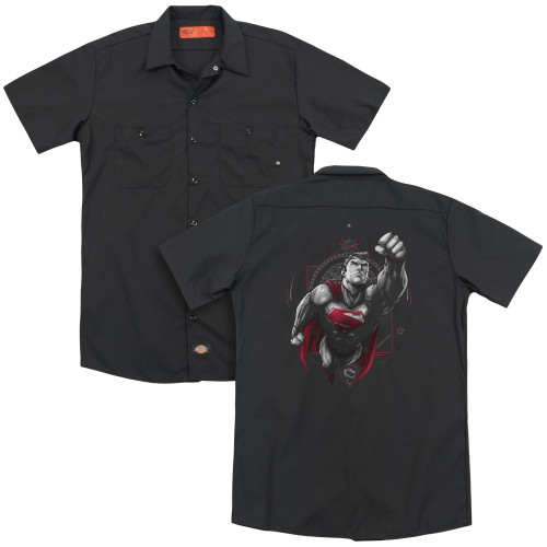 Superman Propaganda Superman(Back Print) Adult Work Shirt Black
