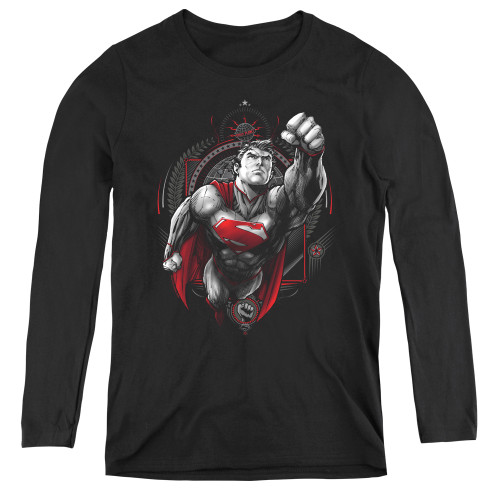 Superman Propaganda Superman Women's Long Sleeve T-Shirt T-Shirt Black