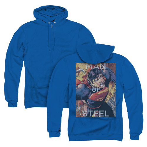 Superman Flight Of Steel (Back Print) Adult Zipper Hoodie Sweatshirt Royal Blue