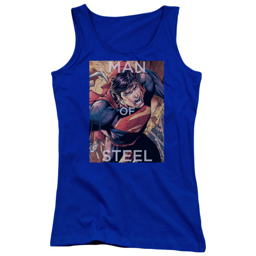 Superman Flight Of Steel Junior Women's Tank Top T-Shirt Royal Blue