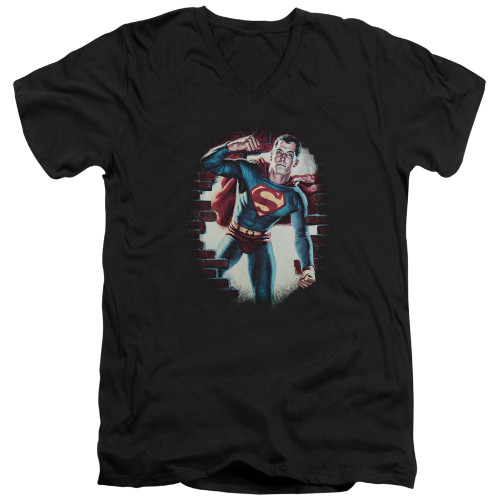 Superman Vintage Steel Adult V-Neck T-Shirt Black