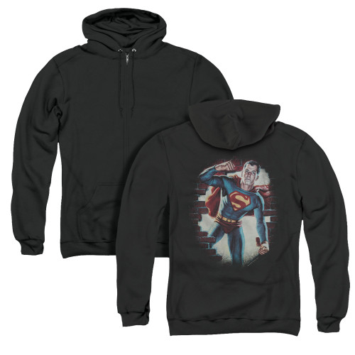 Superman Vintage Steel (Back Print) Adult Zipper Hoodie Sweatshirt Black